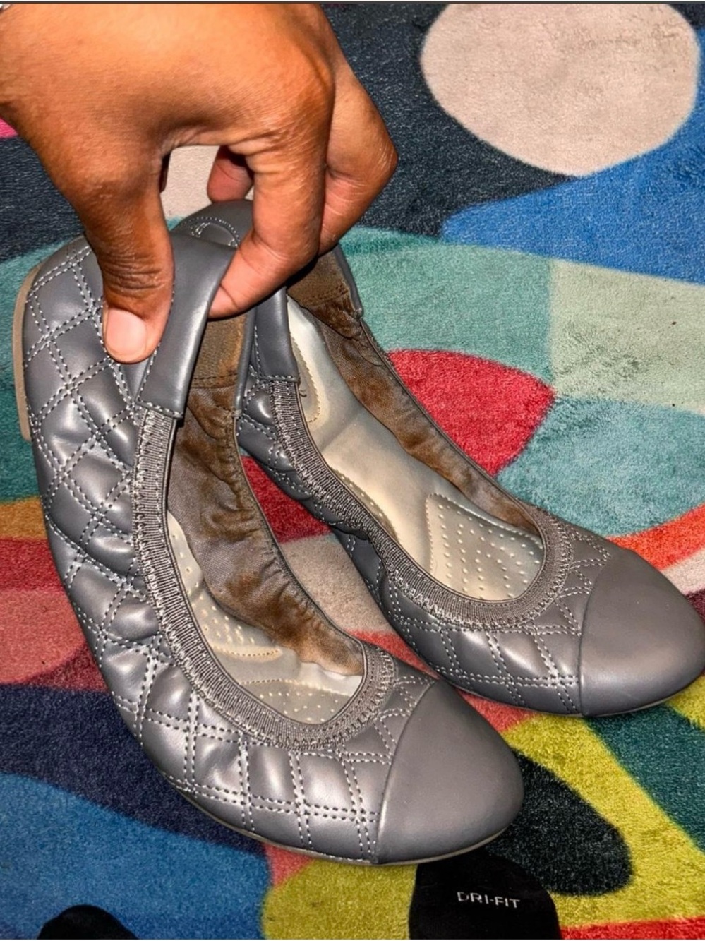 Women's Quilted Gray Ballet Flats - Picture 1 of 5